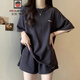 AEMAPE運動(dòng)短褲短袖T恤兩件套女夏裝2025新款百搭寬松顯瘦休閑時(shí)尚套裝 深灰色 L 105-115斤