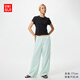 優(yōu)衣庫常規款女裝麻混紡舒適長(cháng)褲/休閑褲26春夏新款482246 50 淺綠色 S