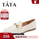 他她（TATA）方頭樂(lè )福鞋女休閑平底一腳蹬小皮鞋女單鞋春秋款FLC22AM4 米色 38