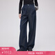 Fabrique原色天絲牛仔明線(xiàn)大口袋休閑褲女秋季新品 深藍 M