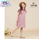 COMIC SOUL女童夏季新款連衣裙娃娃領(lǐng)飛袖純棉撞色兒童polo裙中長(cháng)裙洋氣甜美 粉紫色 110 cm