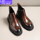 LEEFLC&GGXN奢侈品牌切爾西靴男牛皮手工馬丁靴漆皮亮皮厚底高幫皮鞋布洛克皮 棕紅色 40