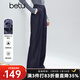 百圖（betu）女裝2025年冬季新款休閑褲抓絨仿牛仔撞色跡線(xiàn)松緊腰褲子2510X03 深牛仔藍 L