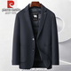皮爾卡丹（pierre cardin）高級感毛呢西裝外套男士冬季加厚雙面呢西服羽絨內膽短款羊毛大衣 深藍色 XL 135-150斤
