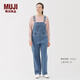 MUJI 女式 木棉混牛仔背帶褲 女款 牛仔褲子女裝 長(cháng)褲 25年冬季 藍色 S （155/62A）