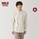MUJI男式水洗平紋長(cháng)袖襯衫男士外套男裝純棉全棉26年春季新品AC234C6S 淺黃色條紋 M （170/92A）