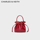 CHARLES&KEITH26春新品新年系列簡(jiǎn)約手提包水桶包包女包婚包CK2-10271696-A Tomato Red番茄朱紅 S