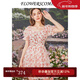 flowerscoming花兒開(kāi)了2024夏季新款法式甜美印花超仙連衣裙甜美短款雪紡公主裙 繁花紅 S