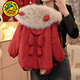 G.duck女童冬季新款加絨仿皮草外套女寶寶保暖外套網(wǎng)紅洋氣帶毛領(lǐng)派克服 紅色【加絨加厚】 120【身高(110-120)cm】