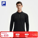 FILA 斐樂(lè )官方男子針織長(cháng)袖衫2025冬季新款健身運動(dòng)加絨半拉鏈長(cháng)T 深黑-BK XL 180/100A/XL