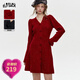 妖精的口袋v領(lǐng)修身紅色針織連衣裙女2024冬新款亮閃收腰氣質(zhì)裙子 經(jīng)典紅色 M
