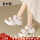 ZHR則則運動(dòng)涼鞋女士便捷魔術(shù)貼厚底女鞋百搭外穿鞋子女 G663 米色 38