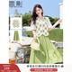 香影（xiangying）套裝女夏裝2025新款泡泡袖上衣一整套搭配半身裙子綠色兩件套 果綠 S
