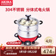 愛(ài)家樂(lè )新加坡愛(ài)家樂(lè )（AKIRA）電蒸鍋電火鍋 純304加厚不銹鋼家用分體無(wú)涂層4升B55/1層蒸籠 4L 標配+蒸籠