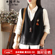 衣瑾帛社馬甲女復古文藝春季棉線(xiàn)針織休閑馬夾寬松V領(lǐng)無(wú)袖外搭坎肩背心 黑色（單件馬甲） 均碼
