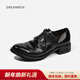 dreambox鈞博秋季新款水洗馬皮休閑皮鞋手工固特異男士尖頭德比鞋 黑色 41