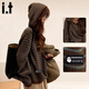 fingercroxx it連帽條紋羊毛套頭毛衣女冬外穿加厚針織衛衣帽衫寬松慵懶風(fēng)衣 咖啡色 【官方正品】 均碼