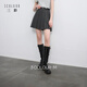 三彩2026春季新款miu系灰色收腰百褶裙半身裙A字短裙小個(gè)子M 深邃灰 M 160/68A