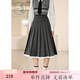 紫涵（ZIHAN）紫涵中長(cháng)款百褶裙女2025年春季新款學(xué)院風(fēng)撞色裙擺收腰a字半身裙 灰色 XL