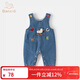 班喜迪嬰兒衣服春裝嬰幼兒連體衣寶寶卡通牛仔背帶褲超萌外出服爬服春秋 藍色 90cm