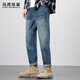 馬克華菲（MARK FAIRWHALE）牛仔褲男士冬季潮牌復古褲子男修身小腳休閑褲男褲 懷舊藍 34