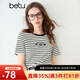 百圖betu女裝2025夏季新款T恤撞色領(lǐng)邊意趣圖案條紋棉感短袖女2503X05 黑白條 M