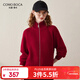 科蒙博卡秋冬半高領(lǐng)羊毛衫女 加厚開(kāi)衫毛衣外穿針織外套 石榴紅 L