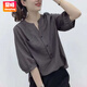 賞峰薄款女士襯衫夏季新款設計感小眾v領(lǐng)半袖衫上衣時(shí)尚寬松顯瘦襯衣 灰色 S 建議80-90