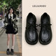 妙奕嘉皮鞋女黑色小皮鞋厚底樂(lè )福鞋2026新款jk制服英倫風(fēng)女士皮鞋配裙子 綁帶圓頭小皮鞋【黑色】 36