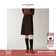 玖姿·安娜蔻智性通勤不對稱(chēng)前開(kāi)叉A字側拉中長(cháng)裙女裝2025冬季新款 深咖啡 M