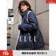 ELLE90白鴨絨撞色設計感菱格羽絨服女2025冬季新款保暖時(shí)髦短外套 藏青 S