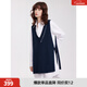 ELLE法式襯衫撞色馬甲連衣裙兩件套女2025春季新款設計感套裝裙子 藏青 M