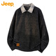 JEEP吉普長(cháng)袖T恤男春秋季polo襯衫領(lǐng)男士寬松美式潮流衣服男裝黑色2XL