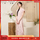 三彩大碼女裝2025夏季新款新中式立領(lǐng)連衣裙提花修身改良旗袍胖MM 淺粉花卉 M 160/88B