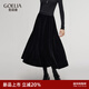 歌莉婭 冬季新品  絲絨傘擺長(cháng)款半截裙  1E3R2B23D 00B黑色 S