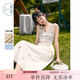 紫涵（ZIHAN）紫涵波浪邊吊帶裙女夏季新款法式甜美風(fēng)設計感條紋打攬連衣裙 米金 M