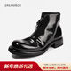 dreambox鈞博vibram高端馬臀皮男靴秋冬新款固特異側拉鏈切爾西靴 黑色亮面 40 男碼