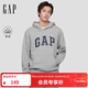 蓋璞Gap男女裝2025秋季新款LOGO抓絨寬松連帽套頭衛衣休閑上衣786940 灰色 L (175/96A) 亞洲尺碼