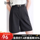 百圖betu女裝春夏新款短褲簡(jiǎn)約高腰闊腿復古百搭短褲女2403T80 深灰 M