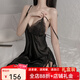 MOXTOC性感睡衣女夏季冰絲薄款小胸純欲蕾絲誘惑吊帶睡裙套裝 黑色（吊帶裙+內褲） L (建議100-125斤）
