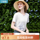 艾蓓怡【涼感棉】白色刺繡印花V領(lǐng)正肩短袖T恤上衣女2025夏季新款 米白色 L
