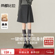 尚都比拉含綿羊毛通勤半身裙女冬季小個(gè)子保暖百褶A字裙高腰厚款毛呢裙子