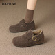 達芙妮內增高勃肯鞋女2025新款冬季加絨保暖一腳蹬棉鞋灰色毛毛鞋
