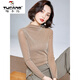 啄木鳥(niǎo)（TUCANO）時(shí)尚洋氣網(wǎng)紗打底衫女春秋長(cháng)袖薄款紗衣亮絲小衫修身顯瘦上衣 卡其色 XL