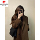皮爾卡丹（pierre cardin）格子毛呢外套女小個(gè)子2025新款冬季感赫本風(fēng)西裝正肩呢子大衣 棕色人字紋夾棉版 不起球不掉色 XS 80-100