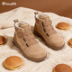 Pansy盼喜日本短靴女加絨保暖棉鞋秋冬百搭舒適高幫女鞋4291 卡其色 37