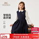 英氏（YEEHOO）女童連衣裙兒童裙子中大童裝長(cháng)裙學(xué)院風(fēng)娃娃領(lǐng)秋裝 深藍色 160