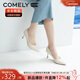 康莉（COMELY）單鞋女春季細跟尖頭高跟羊皮軟舒適底簡(jiǎn)約職業(yè)工作鞋 米白色 36 