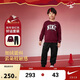 NIKE3BRAND 耐克兒童加絨紅色拜年服套裝撞色logo男女童2件套