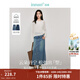 茵曼（INMAN）復古分割設計牛仔裙洗水A字寬松顯瘦半身裙子 牛仔藍 M